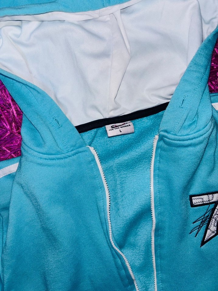 Kızlar için Mavi Fermuarlı Kapüşonlu Eşofman Takımı - Görsel 4