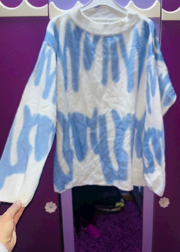 Kadın Mavi Batik Desenli Örgü Kazak - Görsel 3