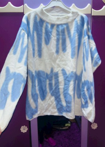 Kadın Mavi Batik Desenli Örgü Kazak - Görsel 2