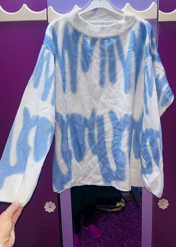 Kadın Mavi Batik Desenli Örgü Kazak - Görsel 4