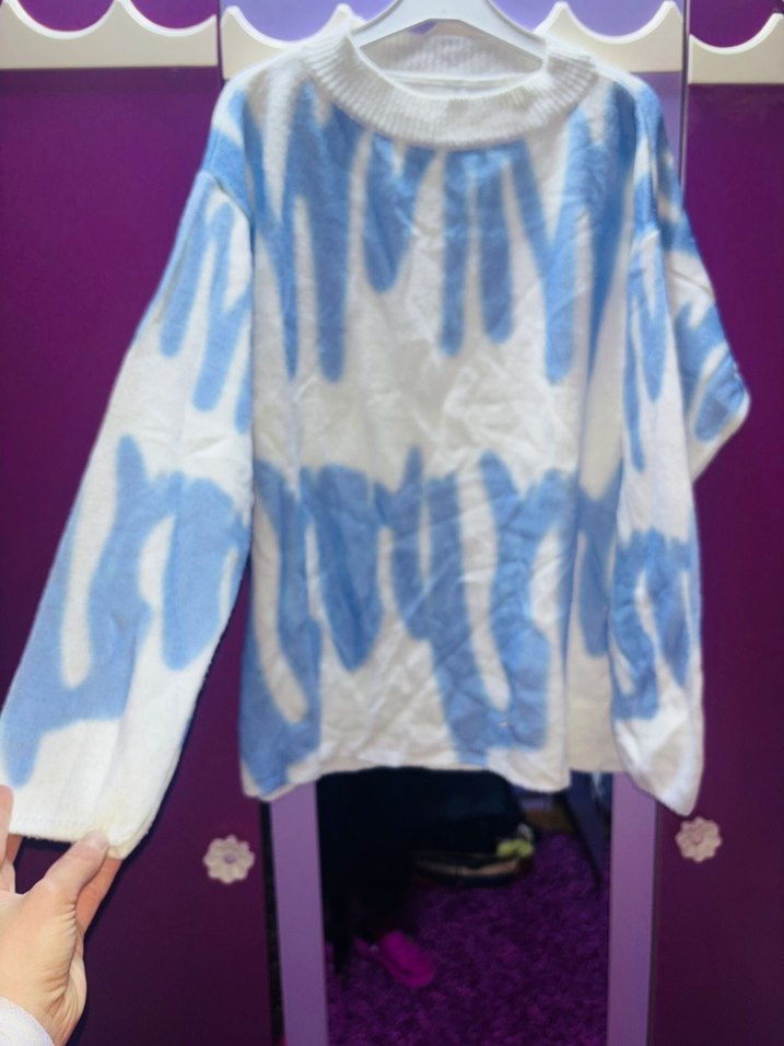 Kadın Mavi Batik Desenli Örgü Kazak - Görsel 3