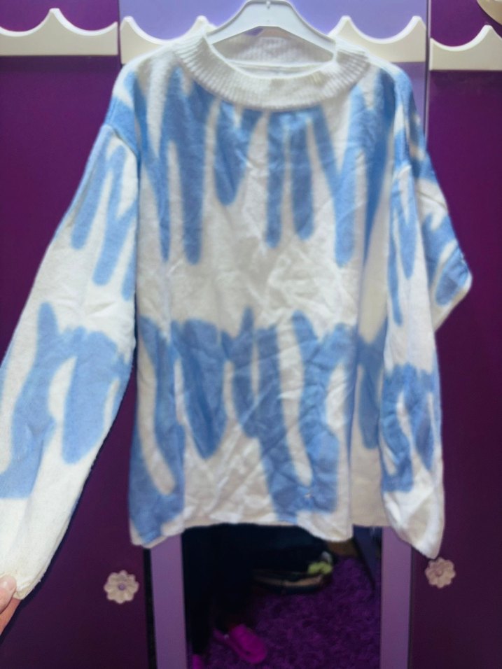 Kadın Mavi Batik Desenli Örgü Kazak - Görsel 2