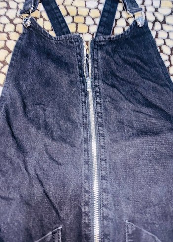Fermuarlı Siyah Denim Midi Tulum - Görsel 3
