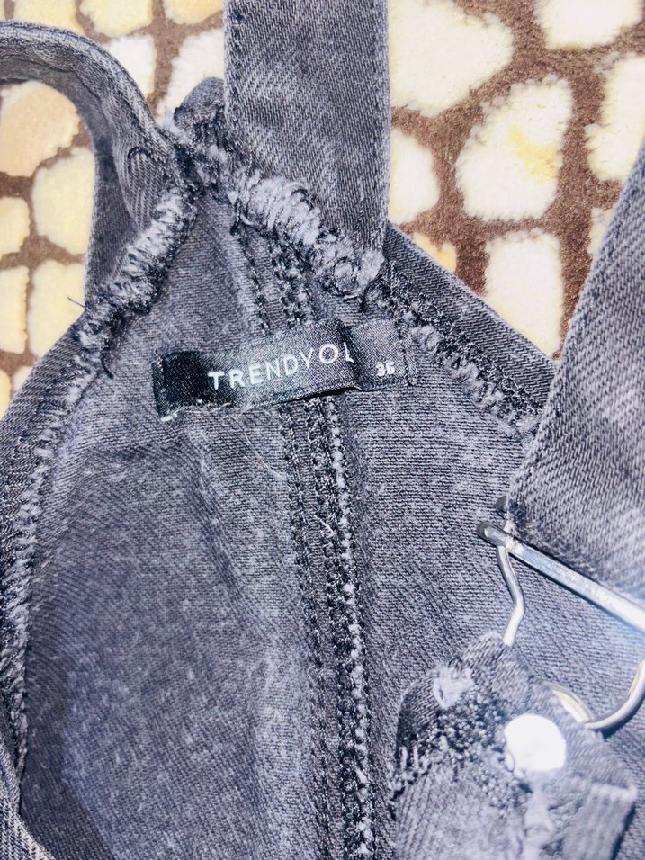 Fermuarlı Siyah Denim Midi Tulum - Görsel 4