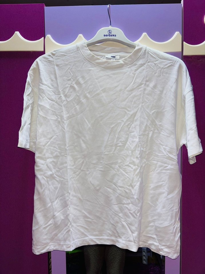 Beyaz Kısa Kollu Keten Tişört - Görsel 2