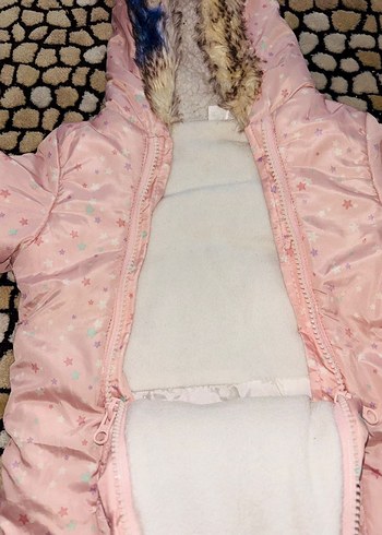 Kız Bebek Pembe Kürklü Kapüşonlu Tulum - Görsel 4