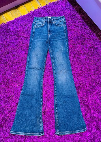 Yüksek Bel İspanyol Paça Kadın Kot Pantolon - Görsel 2