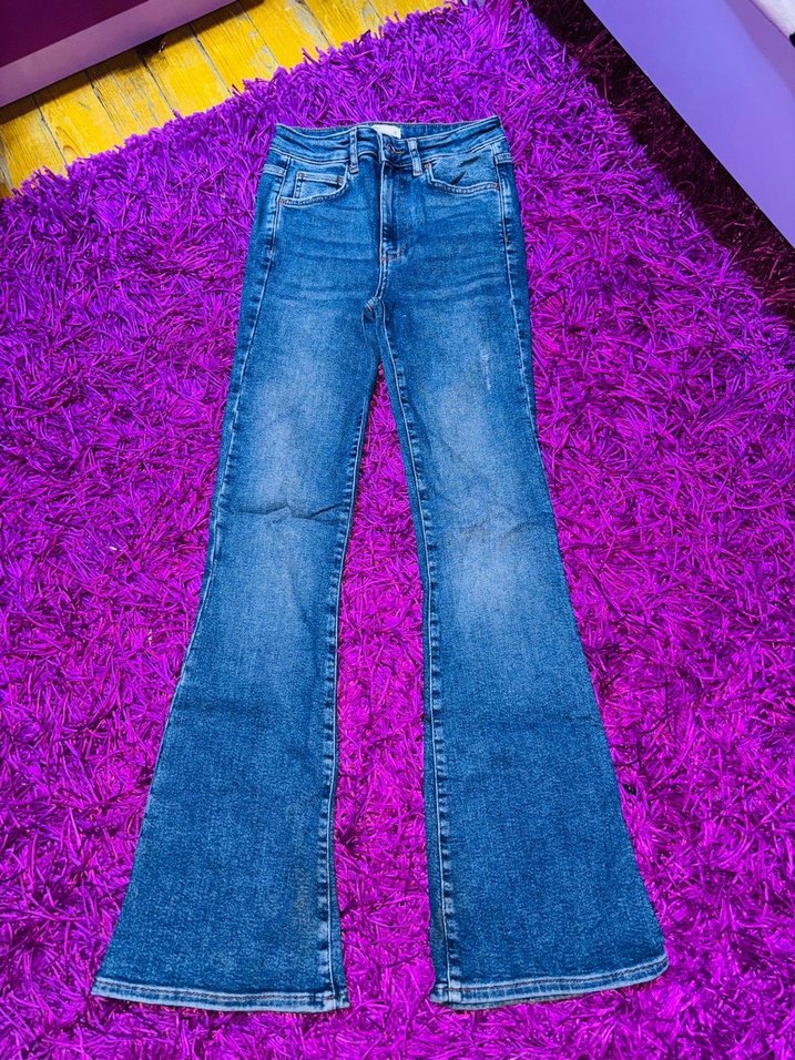 Yüksek Bel İspanyol Paça Kadın Kot Pantolon - Görsel 2