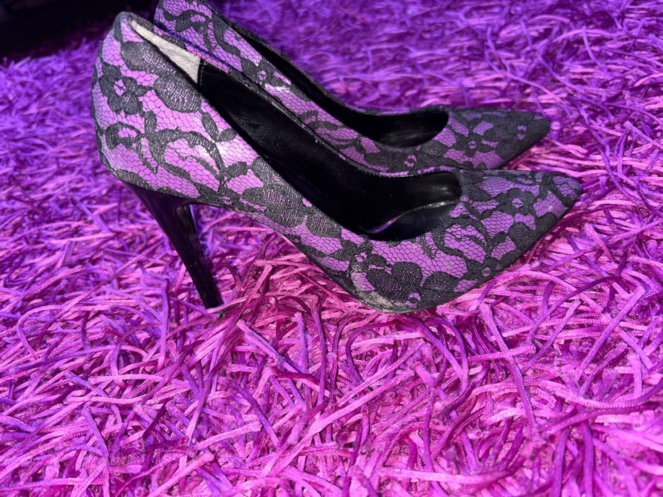 Mor Dantel Detaylı Yılan Desenli Stiletto - Görsel 5