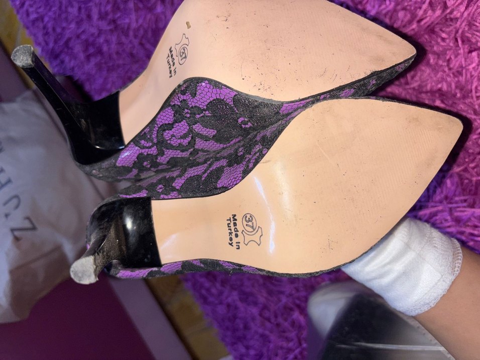 Mor Dantel Detaylı Yılan Desenli Stiletto - Görsel 4