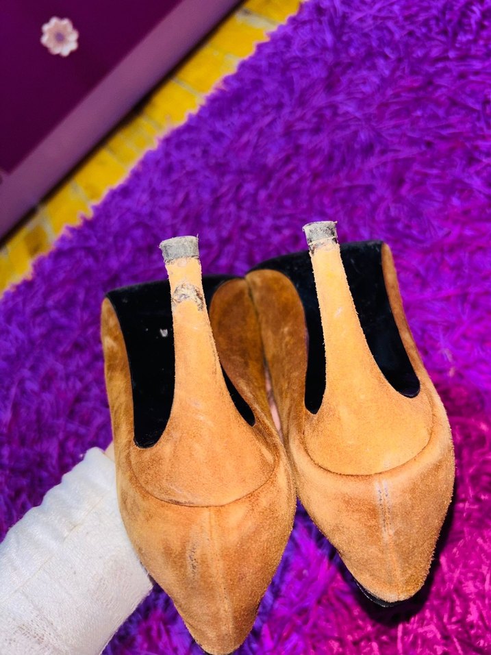 Vintage Kahverengi Süet Bağcıklı Stiletto - Görsel 5