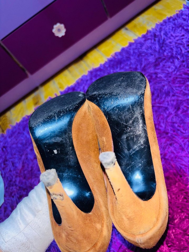 Vintage Kahverengi Süet Bağcıklı Stiletto - Görsel 4