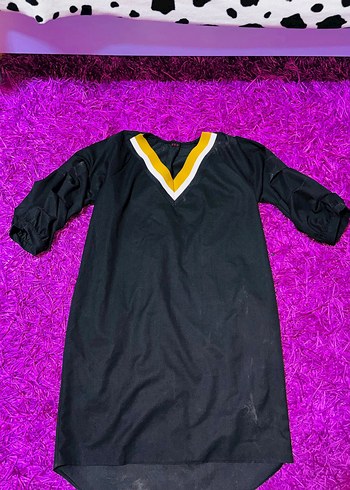 V Yaka Siyah Uzun Kollu Salaş Elbise - Görsel 2