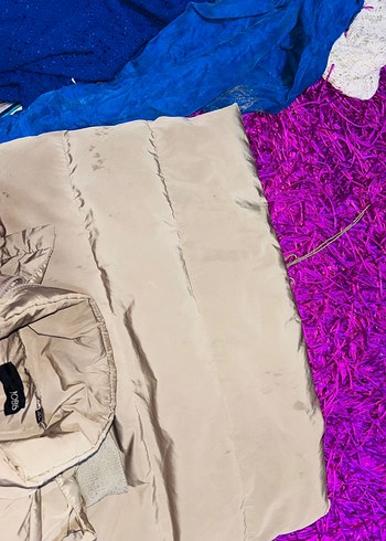 Bej Uzun Kadın Kışlık Mont Kürklü Kapüşonlu - Görsel 6