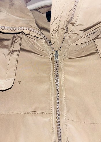 Bej Uzun Kadın Kışlık Mont Kürklü Kapüşonlu - Görsel 5