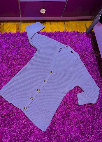 Düğmeli Uzun Kollu Mor Triko Hırka - Görsel 2