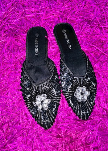 Boncuk İşlemeli Kadın Dolgu Topuk Terlik - Görsel 2