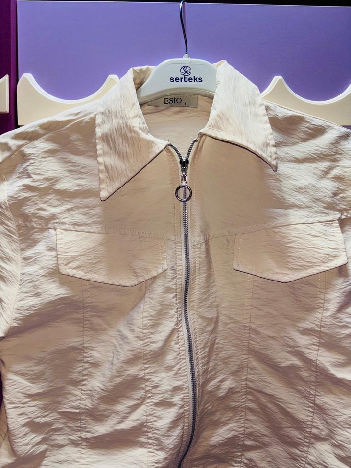 Kadın Beyaz Kısa Kollu Keten Ceket - Görsel 4