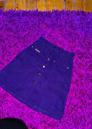 Düğmeli Mor Midi Denim Etek - Görsel 2