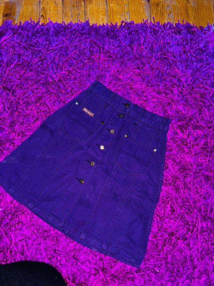 Düğmeli Mor Midi Denim Etek - Görsel 2