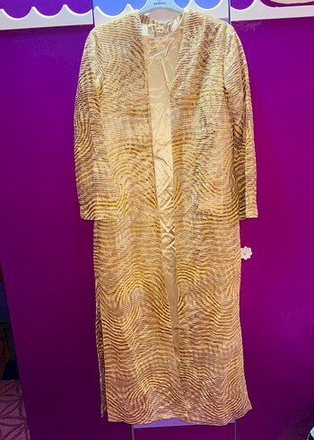 Parlak Altın Renkli Bohem Batik Desenli elbise - Görsel 4