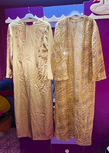 Parlak Altın Renkli Bohem Batik Desenli elbise - Görsel 5