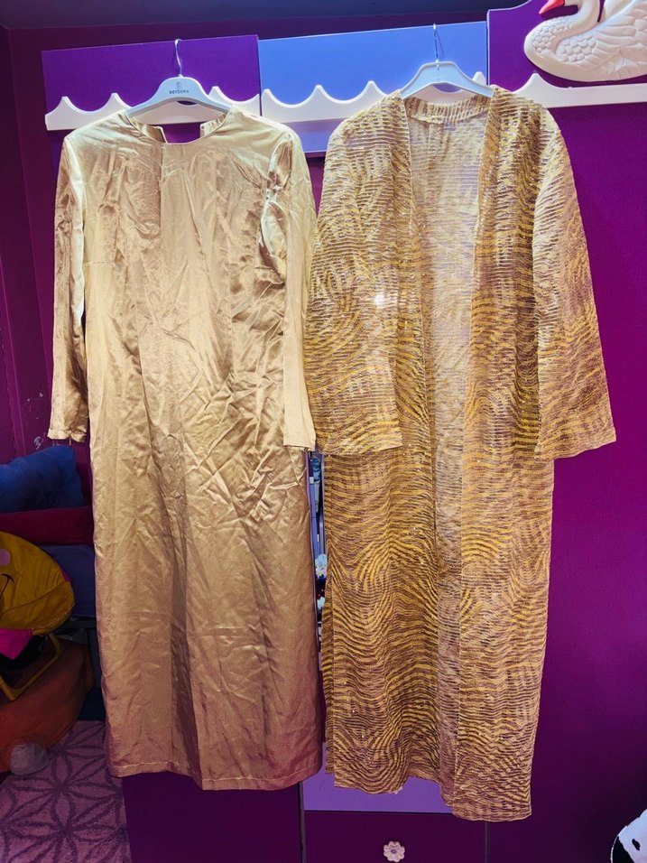 Parlak Altın Renkli Bohem Batik Desenli elbise - Görsel 5