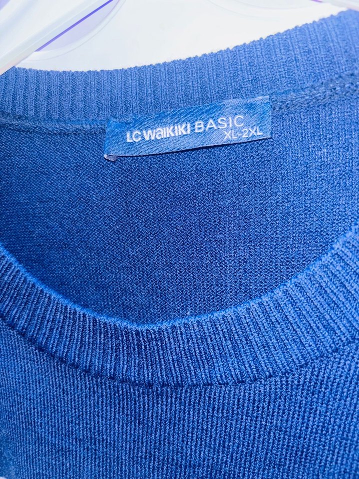 Mavi Çizgili Triko Uzun Kollu Kadın Kazak - Görsel 3