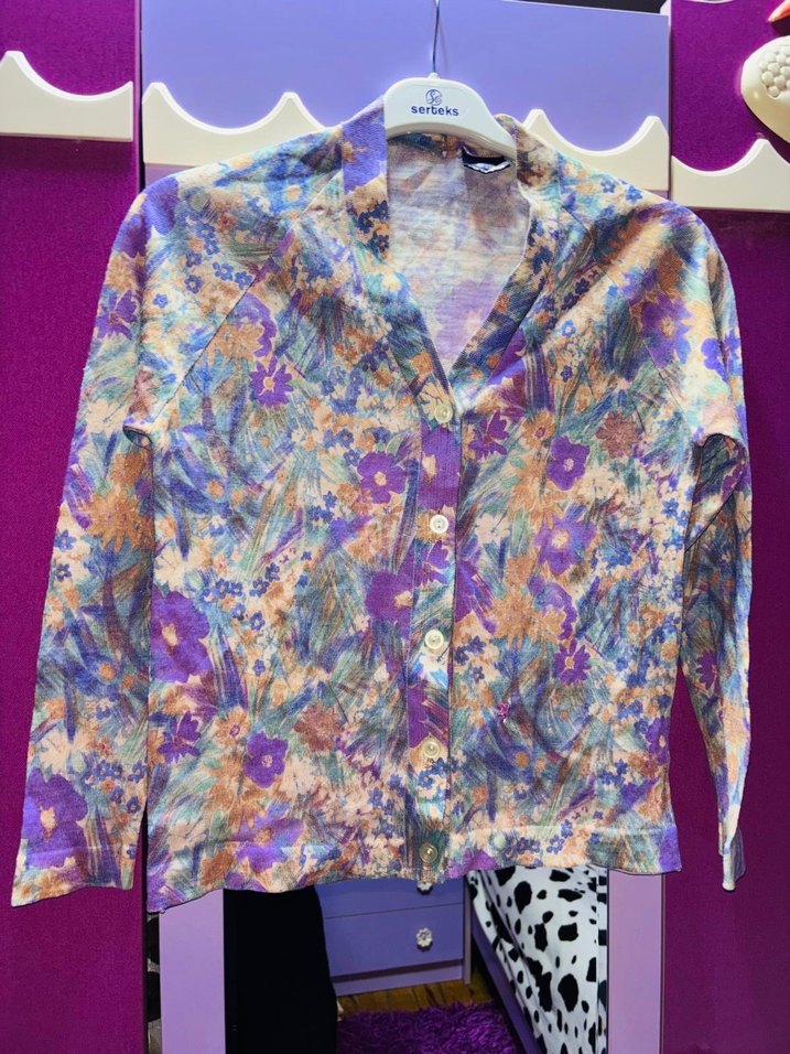 Vintage Mor Bağlama Desenli Bohem Kadın Gömlek - Görsel 3