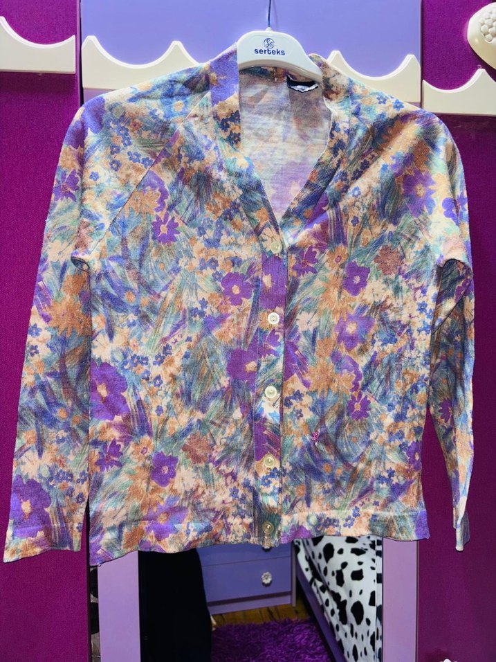 Vintage Mor Bağlama Desenli Bohem Kadın Gömlek - Görsel 2