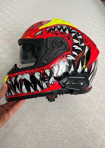 MTS Kırmızı Motosiklet Kaskı interkomlu - Görsel 2