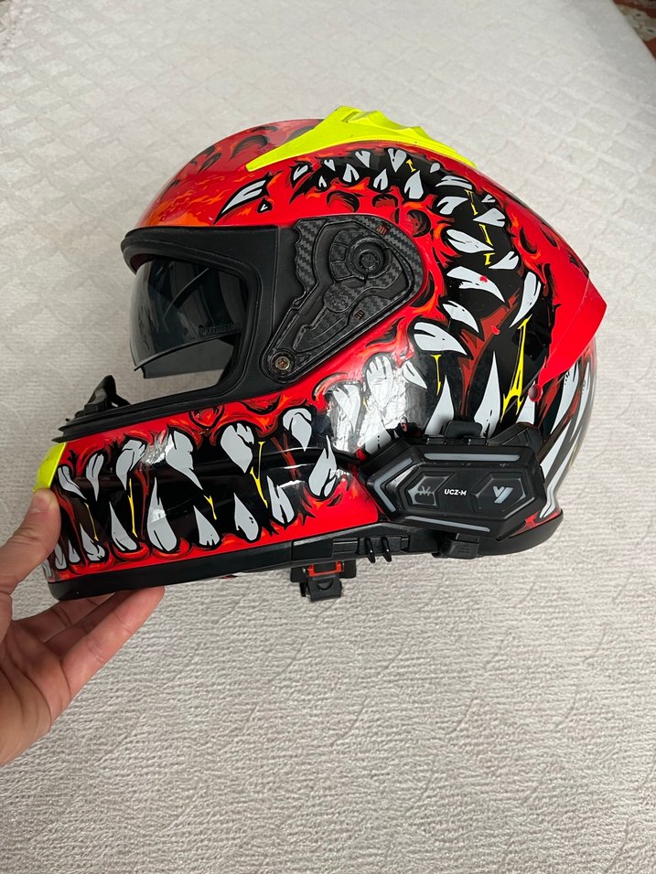 MTS Kırmızı Motosiklet Kaskı interkomlu - Görsel 2