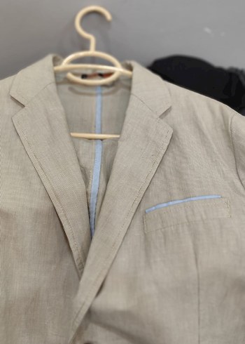 Bej Keten Düğmeli erkek ceket - Görsel 4