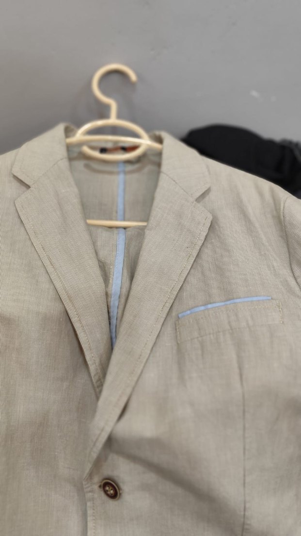 Bej Keten Düğmeli erkek ceket - Görsel 4