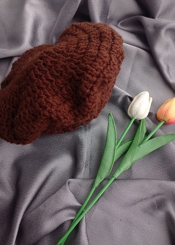 Kahverengi Örgü Bohem Kadın Bere - Görsel 2