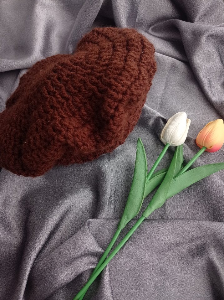 Kahverengi Örgü Bohem Kadın Bere - Görsel 2