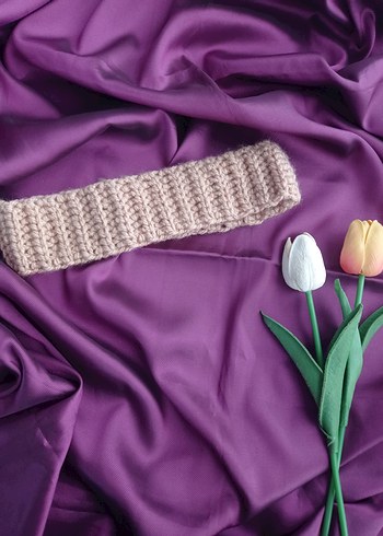 Bej Örgü Yün Kadın Saç Bandı - Görsel 2