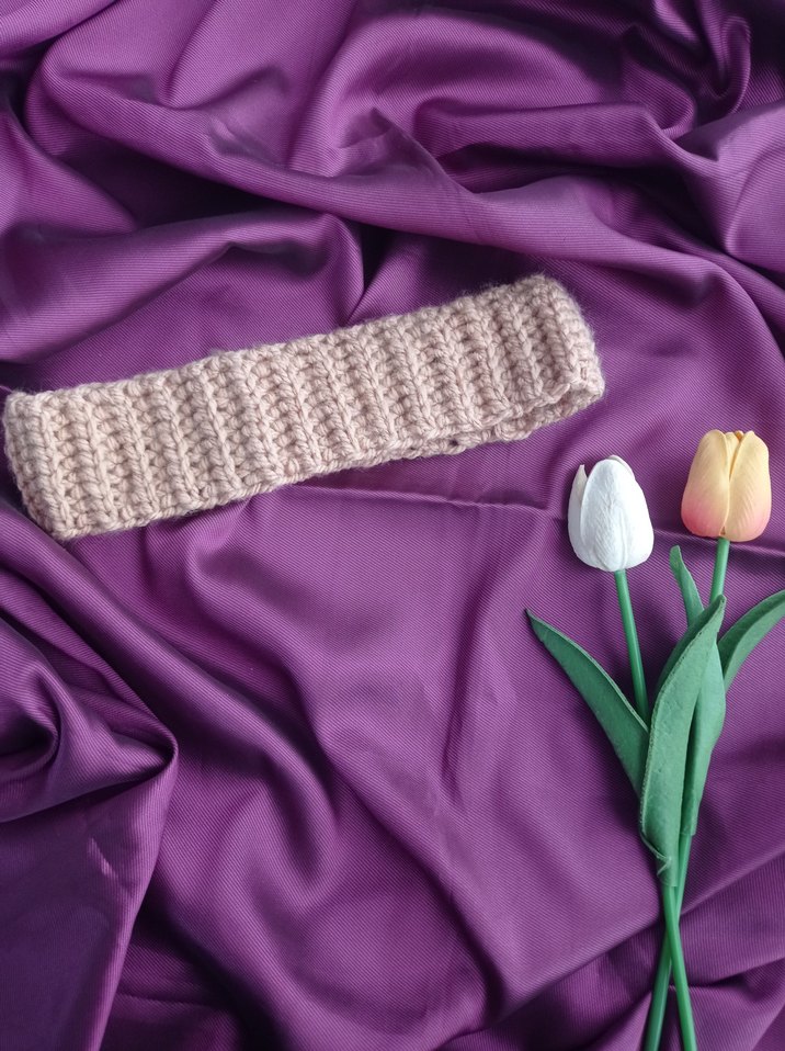 Bej Örgü Yün Kadın Saç Bandı - Görsel 2