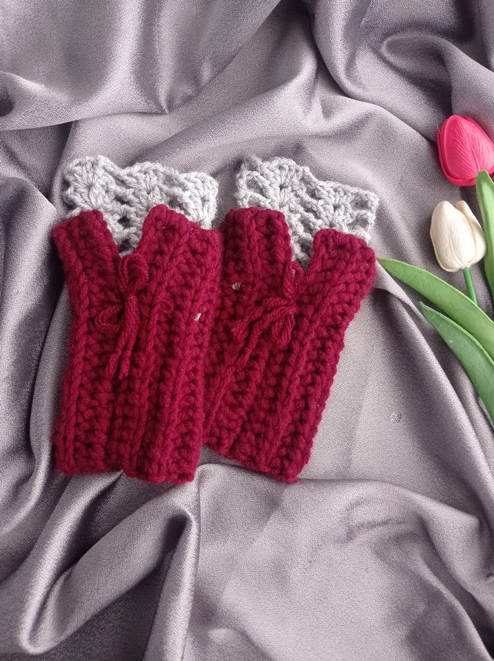Bordo Bohem Örgü Kadın Eldiven - Görsel 2