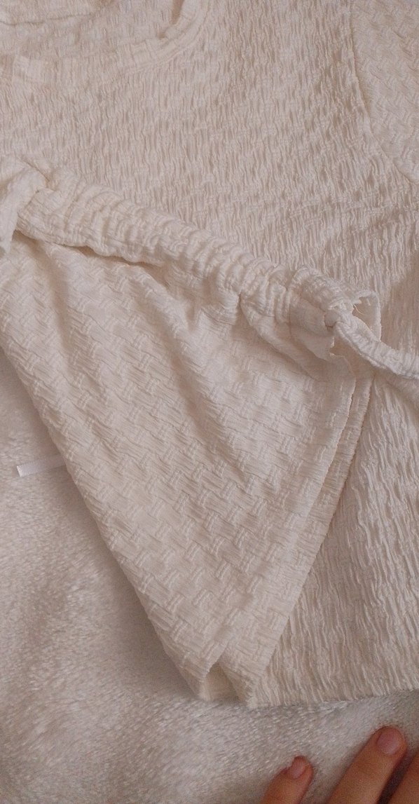 Beyaz Keten Hamile Bluzu, Kısa Kollu, Salaş - Görsel 2