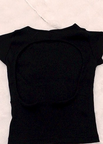 Kadın siyah kısa kollu arkası acık sırt dekolteli esnek - Görsel 2