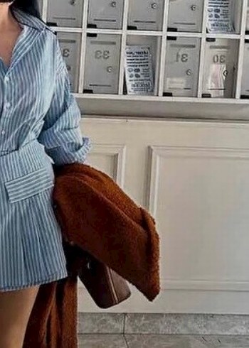 Mavi Çizgili Pamuklu Gömlek elbise - Görsel 3