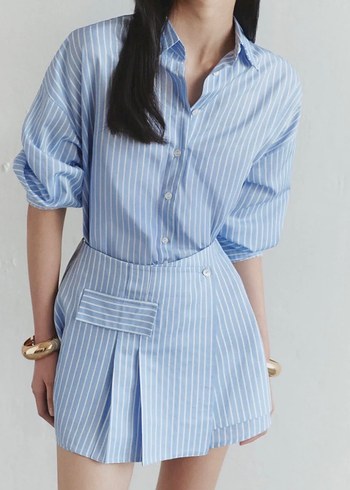 Mavi Çizgili Pamuklu Gömlek elbise - Görsel 2