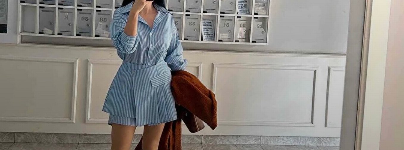 Mavi Çizgili Pamuklu Gömlek elbise - Görsel 3