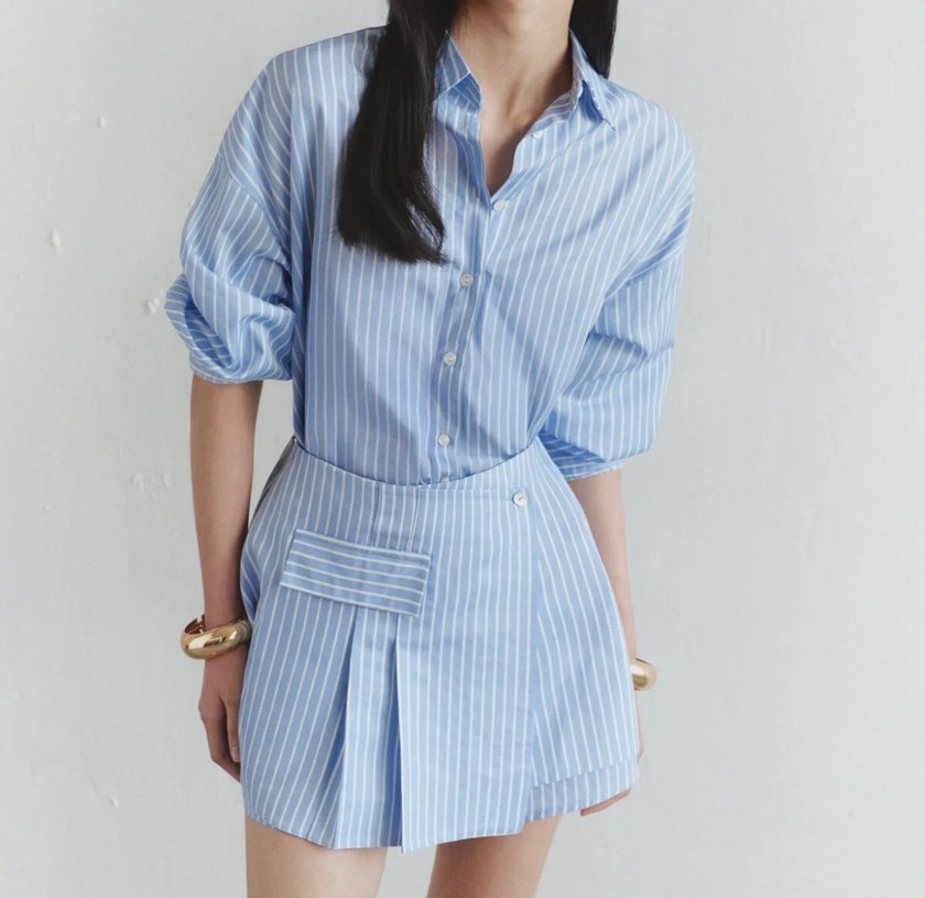 Mavi Çizgili Pamuklu Gömlek elbise - Görsel 2