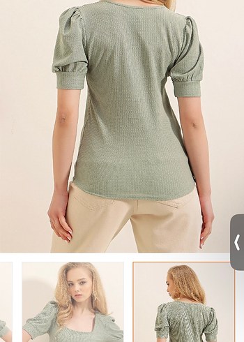 Kare Yaka Yeşil Kadın Bluz - Görsel 3
