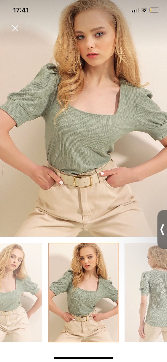 Kare Yaka Yeşil Kadın Bluz - Görsel 2