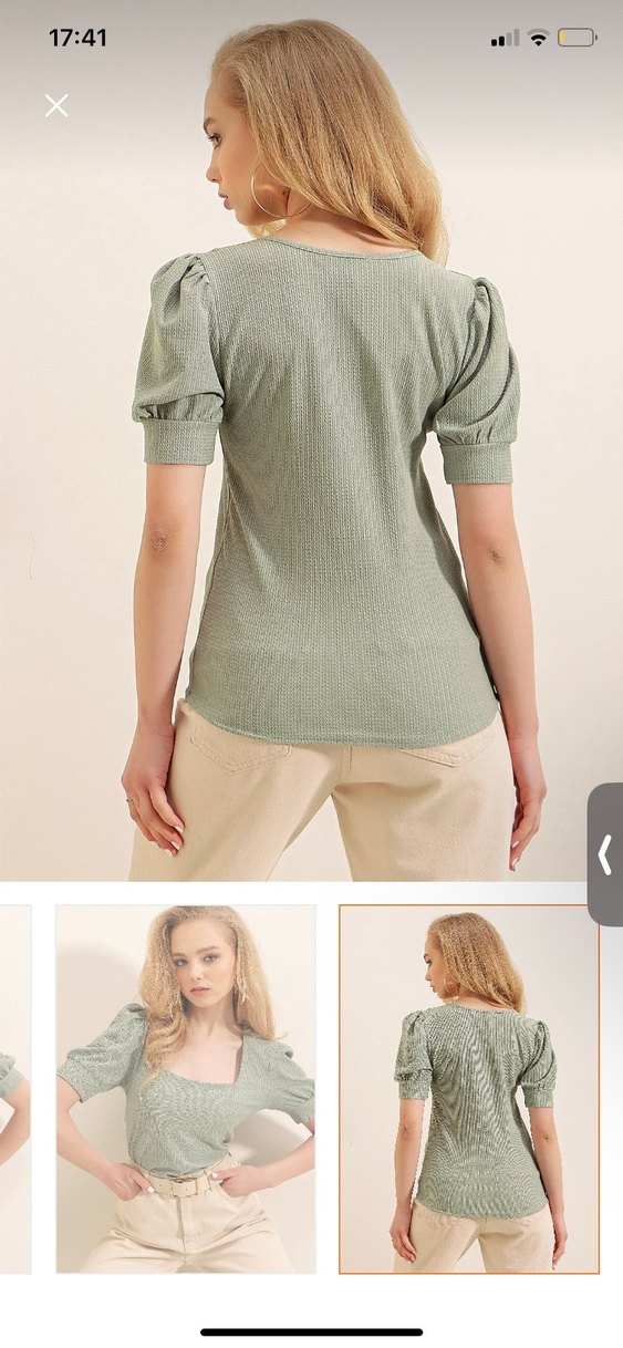 Kare Yaka Yeşil Kadın Bluz - Görsel 3