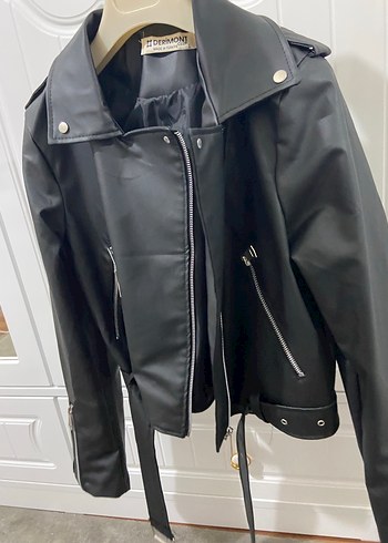 Siyah Deri Kemerli Kadın Ceket - Görsel 4