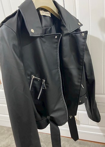 Siyah Deri Kemerli Kadın Ceket - Görsel 5